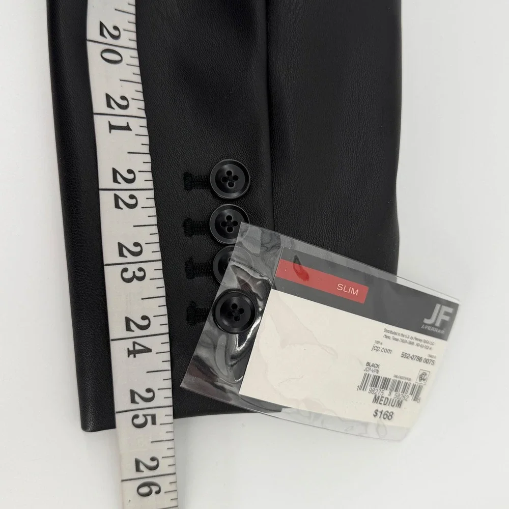 J.Ferrar Blazer Mens Medium Black Faux Leather Slim Fit Sport Coat 552-0786 New
